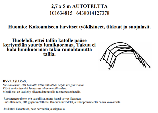 Pressutalli Prohall 5,1m x 2,7m, 500g/m2
