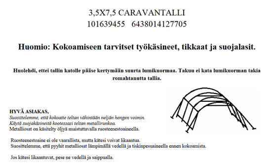 Caravantalli Prohall, 7,5m x 3,5m, korkeus 3,5m, 500g/m2