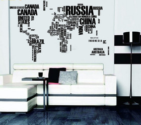 Sisustustarra World Map Text XL