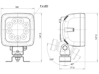 LED-työ- ja peruutusvalo 14,4W, 10-35V, 1300/1980lm