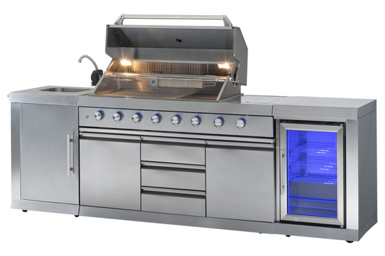 Mustang Kaasugrilli Ametist 6+2 kesäkeittiö jääkaapilla