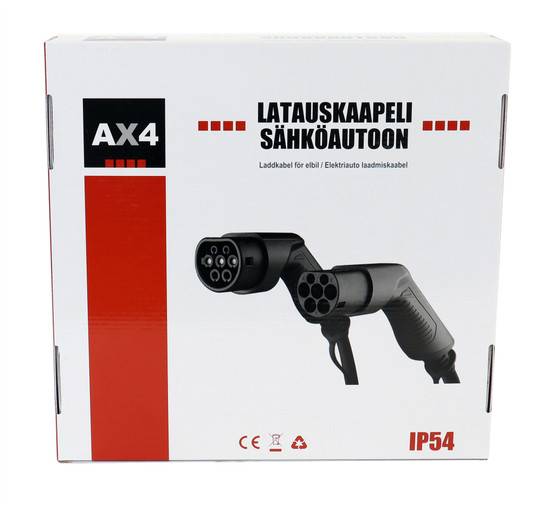 AX4 Sähköauton latauskaapeli spiraali, 16A, Type2, 3m