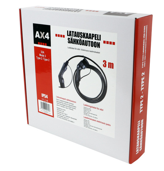 AX4 Sähköauton latauskaapeli 400V, 32A, 3m, Mode 3, type 2/2