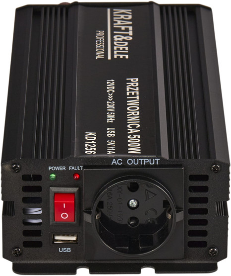 Siniaaltoinvertteri 12V, 500W/1000W + USB 5V/1A, Kraft & Dele