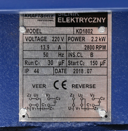 Sähkömoottori 220V, 2,2kW, 2800rpm, Kraft & Dele