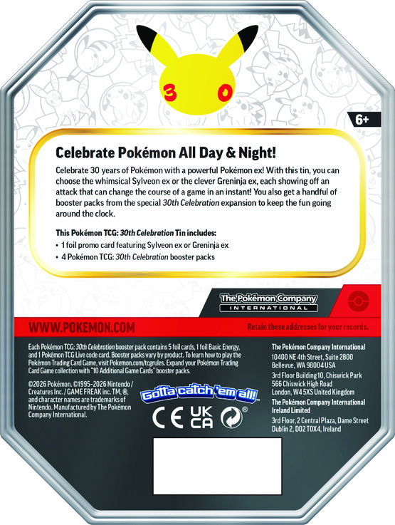 Pokémon TCG: 30th Celebration - Greninja Tin Ex (julkaisupäivä 16.9.2026)