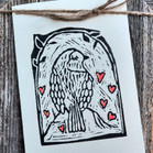 Käsinpainettu kortti - lintu