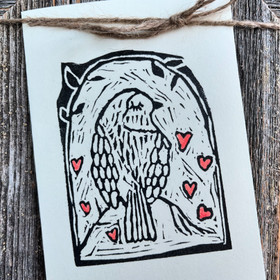 Käsinpainettu kortti - lintu