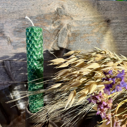 Mehiläisvahakynttilät viestillä 2 kpl (metsänvihreä)