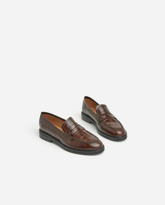 Flattered, Sara Leather Brown Croco Loafer