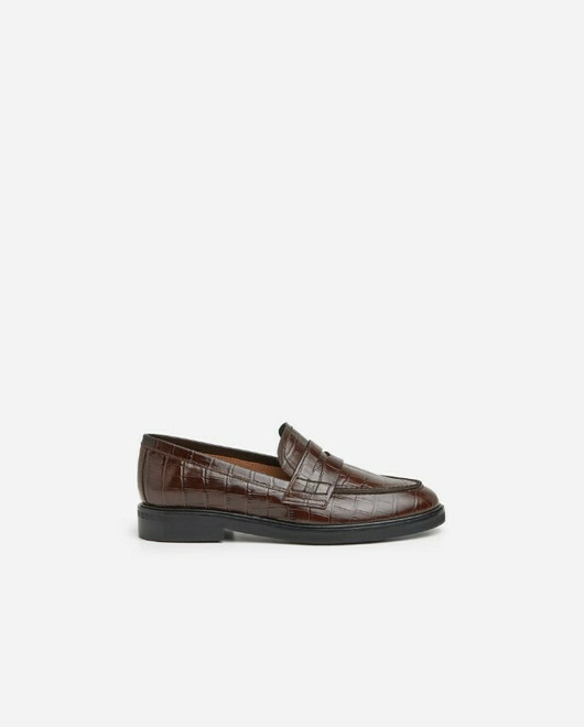 Flattered, Sara Leather Brown Croco Loafer