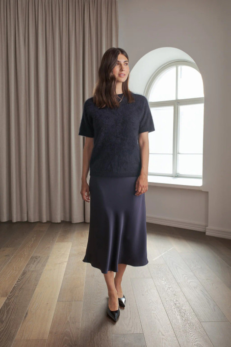 Original Story, Tianna Midi Satin Skirt Dark Navy
