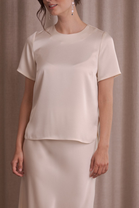 Original Story, Short Sleeve Satin Shirt Cream