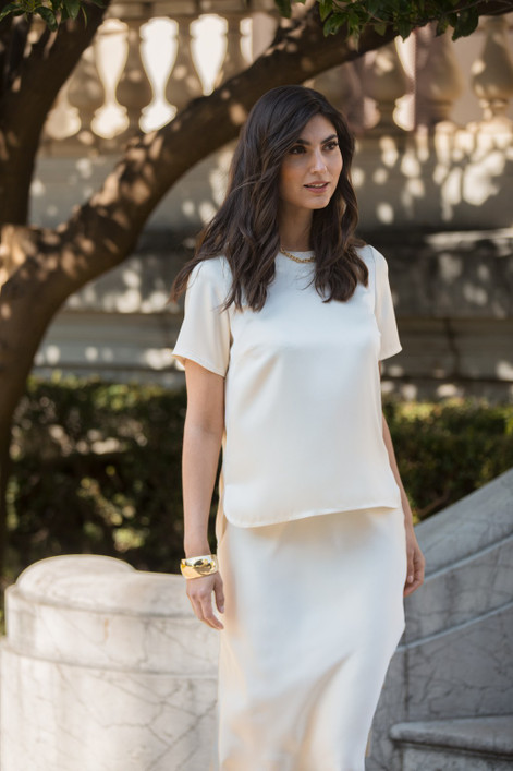 Original Story, Short Sleeve Satin Shirt Cream