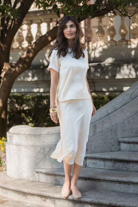 Original Story, Tianna Midi Satin Skirt Cream