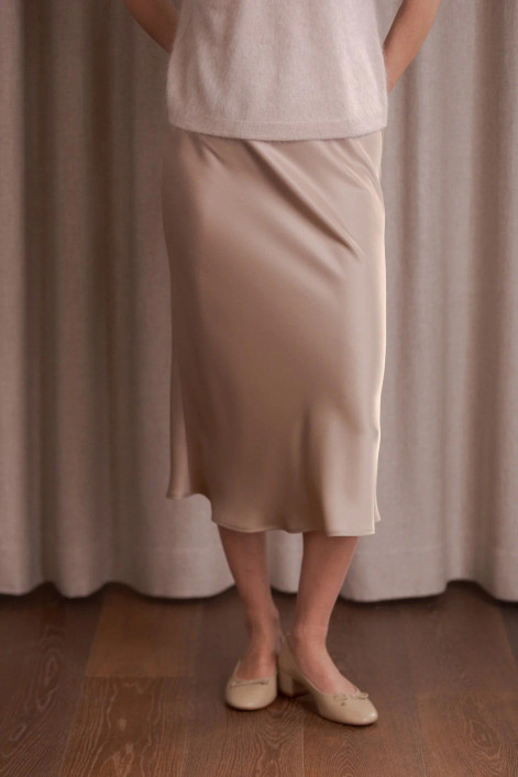 Original Story, Tianna Midi Satin Skirt Latte