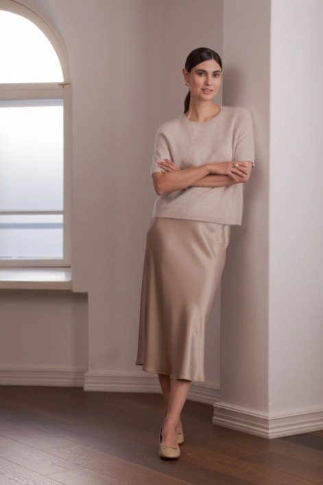 Original Story, Tianna Midi Satin Skirt Latte