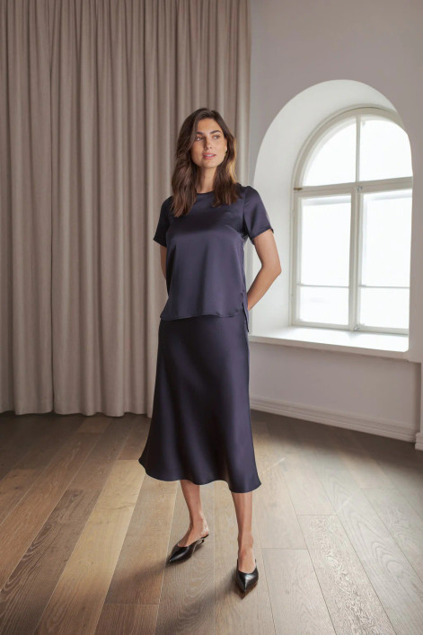 Original Story, Tessa Satin Shirt Dark Navy