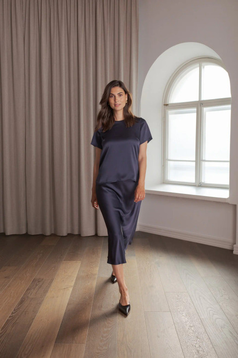 Original Story, Tessa Satin Shirt Dark Navy
