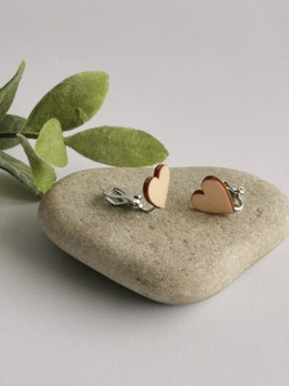 Sydän korvakorut, vaneri, klipsikiinnitys