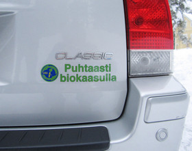 Biokaasu -tarra kirkkaalla pohjalla