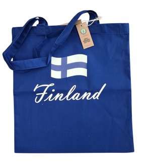 Sininen luomupuuvillakassi – Finland & Suomen lippu