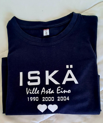 ISÄLLE Lasten nimet ja syntymävuodet paitaan.