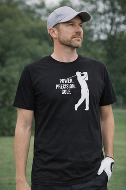 Golf t-paita miehille – Power Precision Golf / Yksi lyönti kerrallaan,