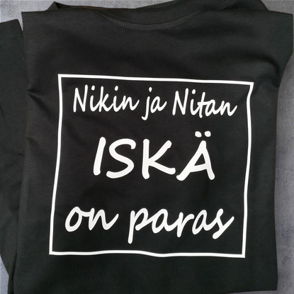 Isälle tai papalle paita lasten nimillä.