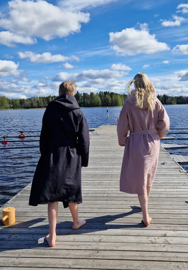 Ramikylpytakki – hengittävä luonnonkuitu – Petrooli, Musta, Hiekka, Roosa