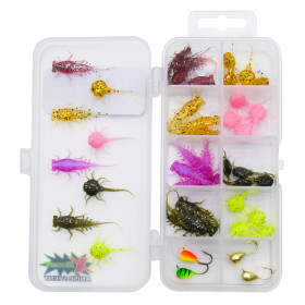 Patriot Ice Micro Pilkkijigilajitelma KIT-2 (40 jigiä, 4 morria ja vieherasia)