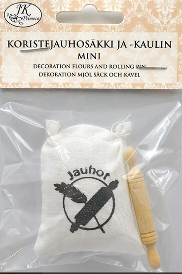 Koristejauhosäkki ja kaulin 