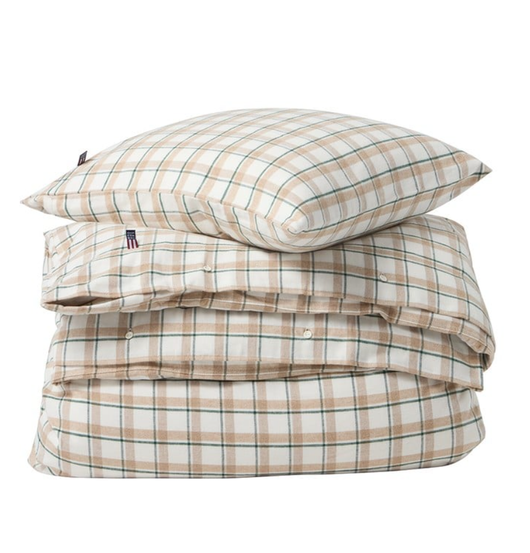 Vuodevaatesetti ruudullista puuvillaflanellia beige/valkoinen/vihreä