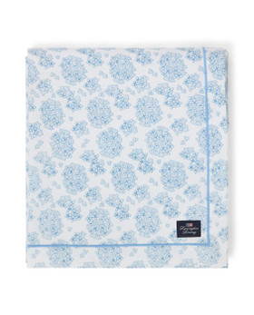 Kukkapainettu luomupuuvilla pöytäliina, sininen/valkoinen