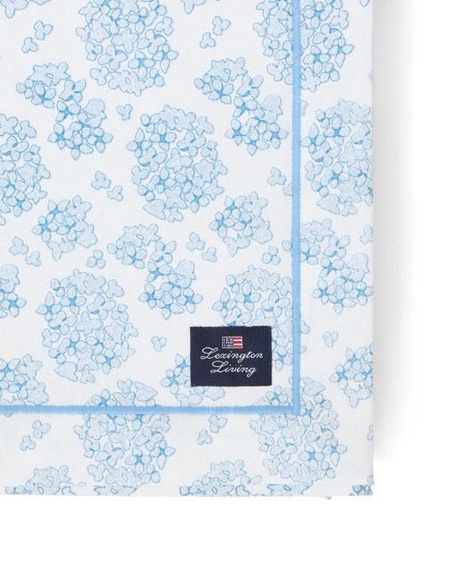 Kukkapainettu luomupuuvilla pöytäliina, sininen/valkoinen