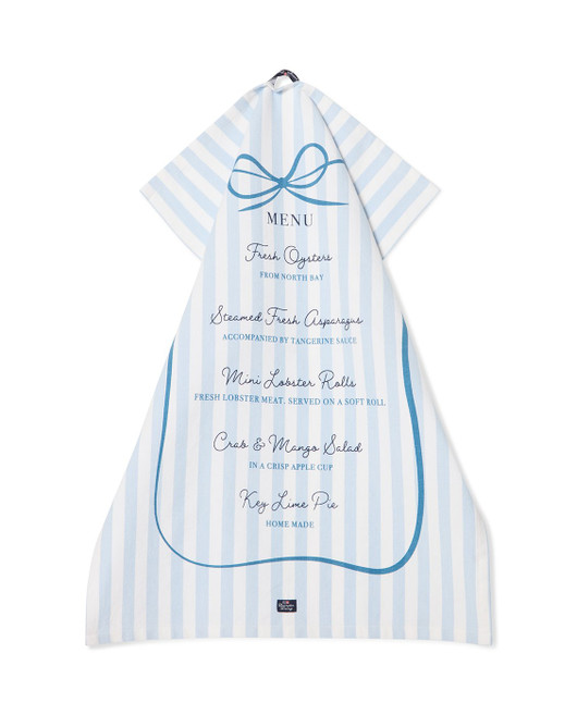 Party menu luomupuuvilla keittiöpyyhe, sininen