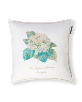 Kukkakirjailtu pellavasekoite tyynynpäällinen, valkoinen/vihreä