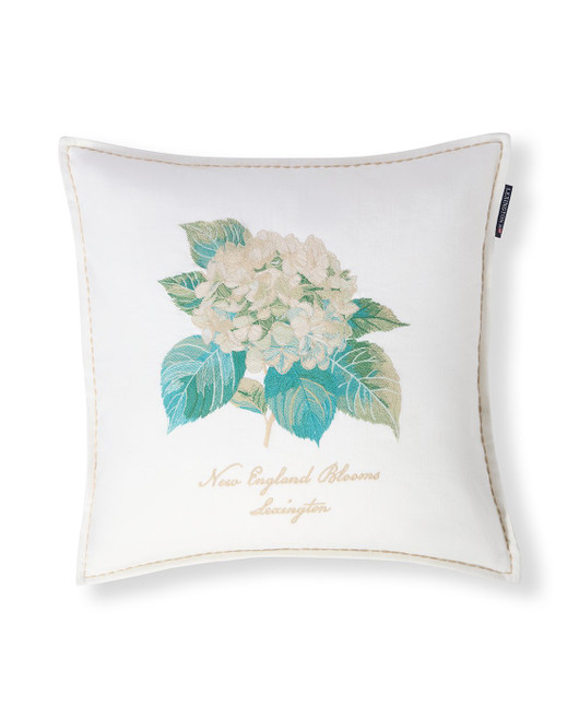 Kukkakirjailtu pellavasekoite tyynynpäällinen, valkoinen/vihreä