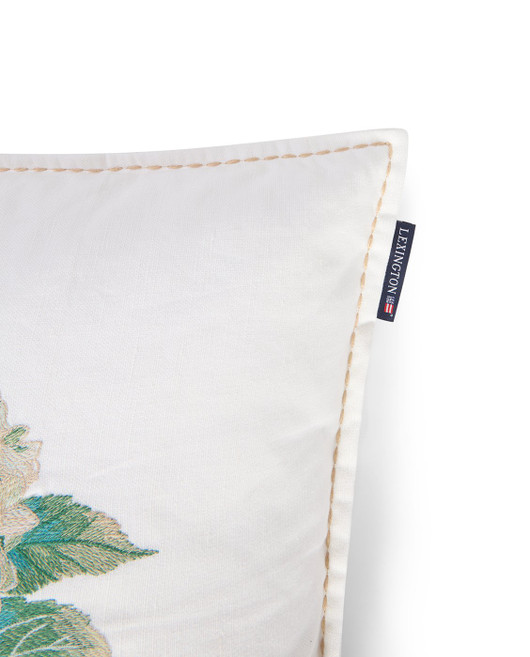 Kukkakirjailtu pellavasekoite tyynynpäällinen, valkoinen/vihreä