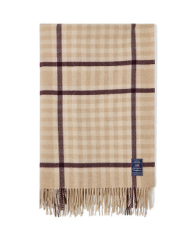 Ruudullinen kierrätysvillainen torkkupeitto beige/viikuna Lexington