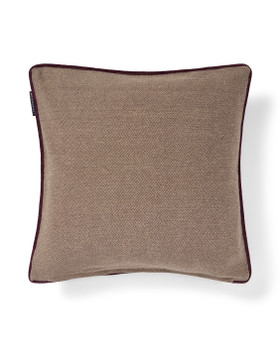 Kirjainapplikaatio tweed-kuosinen tyynynpäällinen beige/ruskea/viikuna