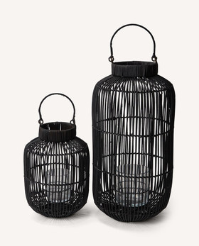 Pyöreä rottinkilyhty L