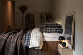 Vuodevaatesetti ruudullista puuvillaflanellia, denim-sininen/beige