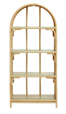 Bali rottinkinen kirjahylly lasihyllyillä Nordal 