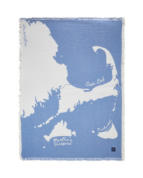 Map luomupuuvillainen jacquard-torkkupeitto, sininen/valkoinen