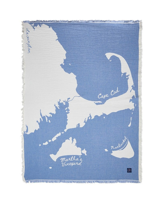 Map luomupuuvillainen jacquard-torkkupeitto, sininen/valkoinen