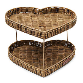 Rustic Rattan Double Heart Tray