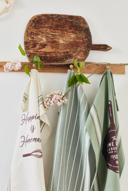 Raidallinen pellava puuvilla keittiöpyyhe vihreä