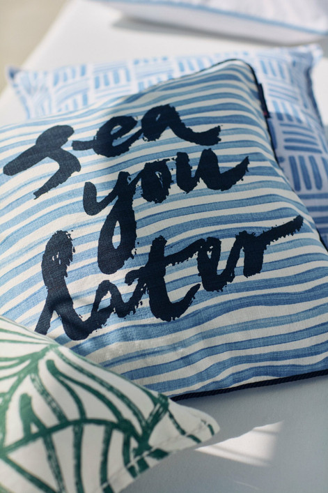 Sea You Later -tyynynpäällinen puuvillacanvasia 50x50 sininen