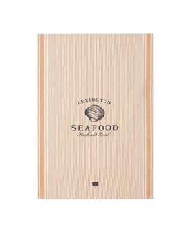 Seafood Striped & Printed Org Cotton Kitchen Towel Beige/White